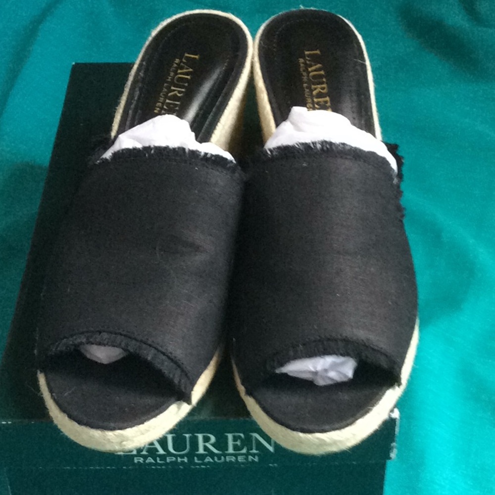 Lauren Ralph Lauren Black Espadrille Wedges - Picture 3 of 5